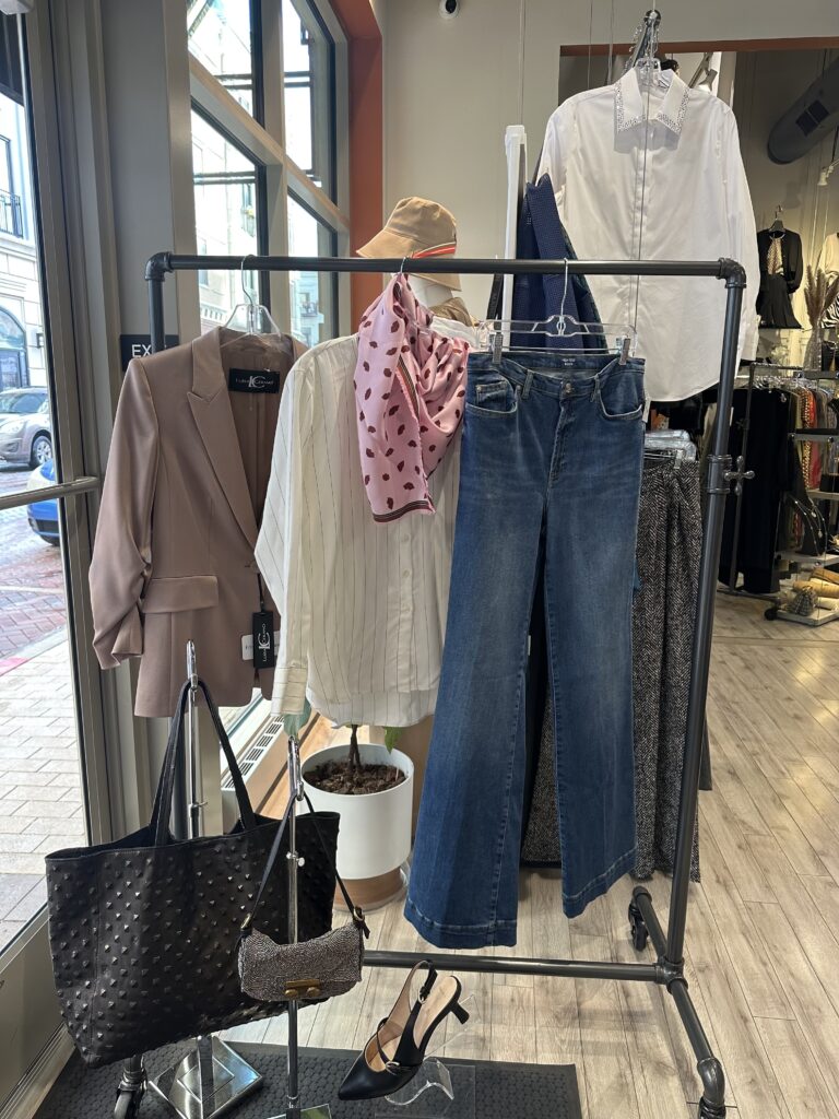 Elegant capsule wardrobe with coordinated pieces on display