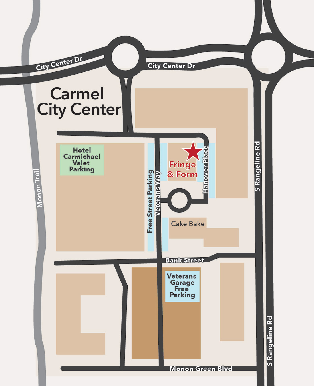 Parking Map Fringe & Form Carmel City Center parking Map